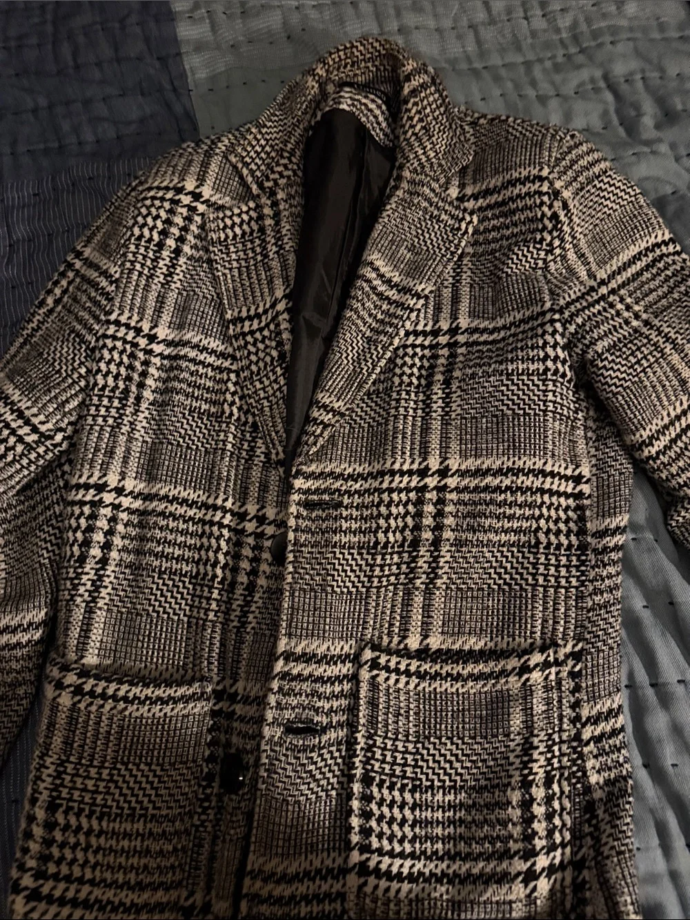 Men's Black & White Glen Plaid Overcoat